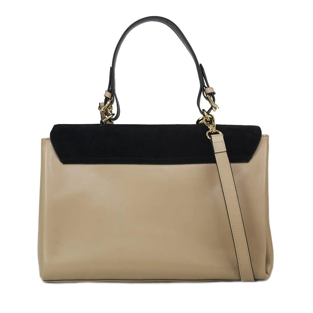 Simonetta Leather Handbag- Midnight Black / Tan