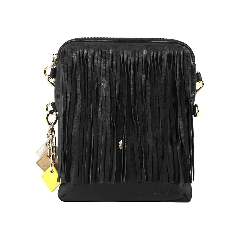 Flamingo Leather Fringe Bag - Midnight Black